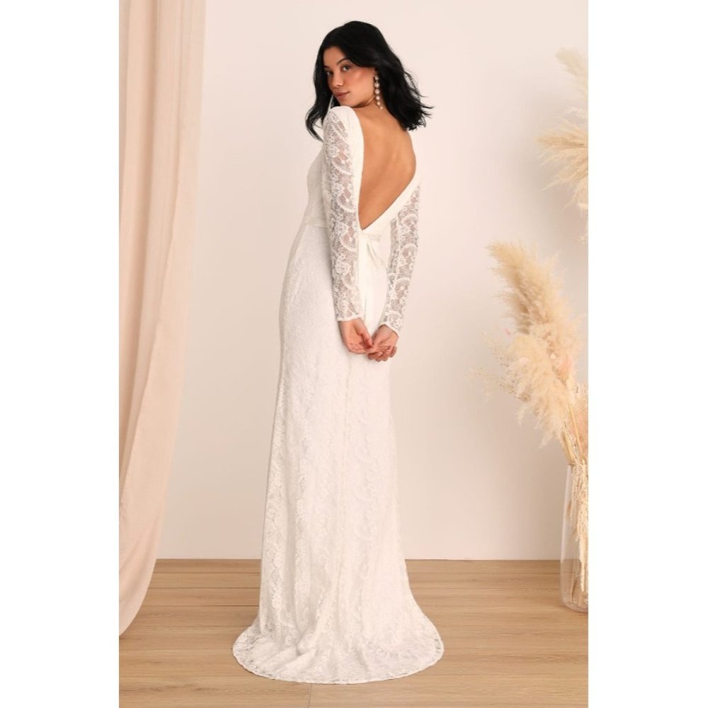 Lulus Womens Enchanted Elegance White Lace Backless Mermaid Maxi Dress Small
